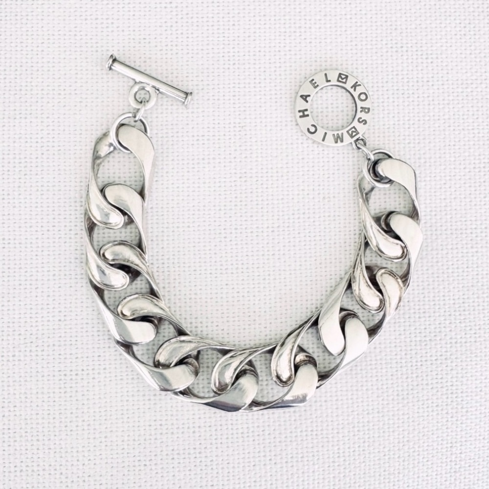 Michael Kors Silver Tone Chunky Chain Link Bracelet Unisex - Picture 2 of 4